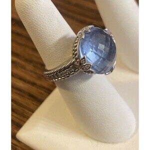 Judith Ripka Sterling Silver Large Round Faceted Blue CZ Fashion Ring Size 6.5
